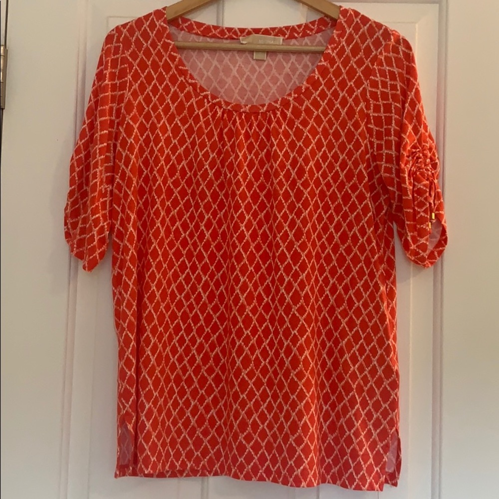 Coral Michael Kors top, rouched detail at sleeves